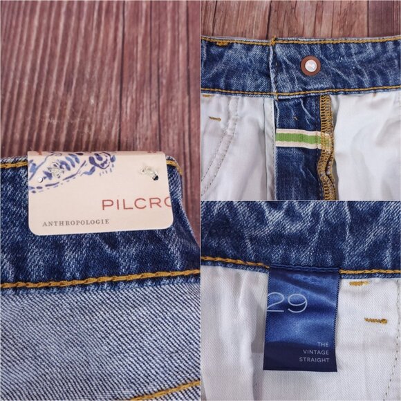 NWT Anthropologie Pilcro Womens 29 The Vinatage Straight Denim Jeans Raw Hem - Picture 9 of 15